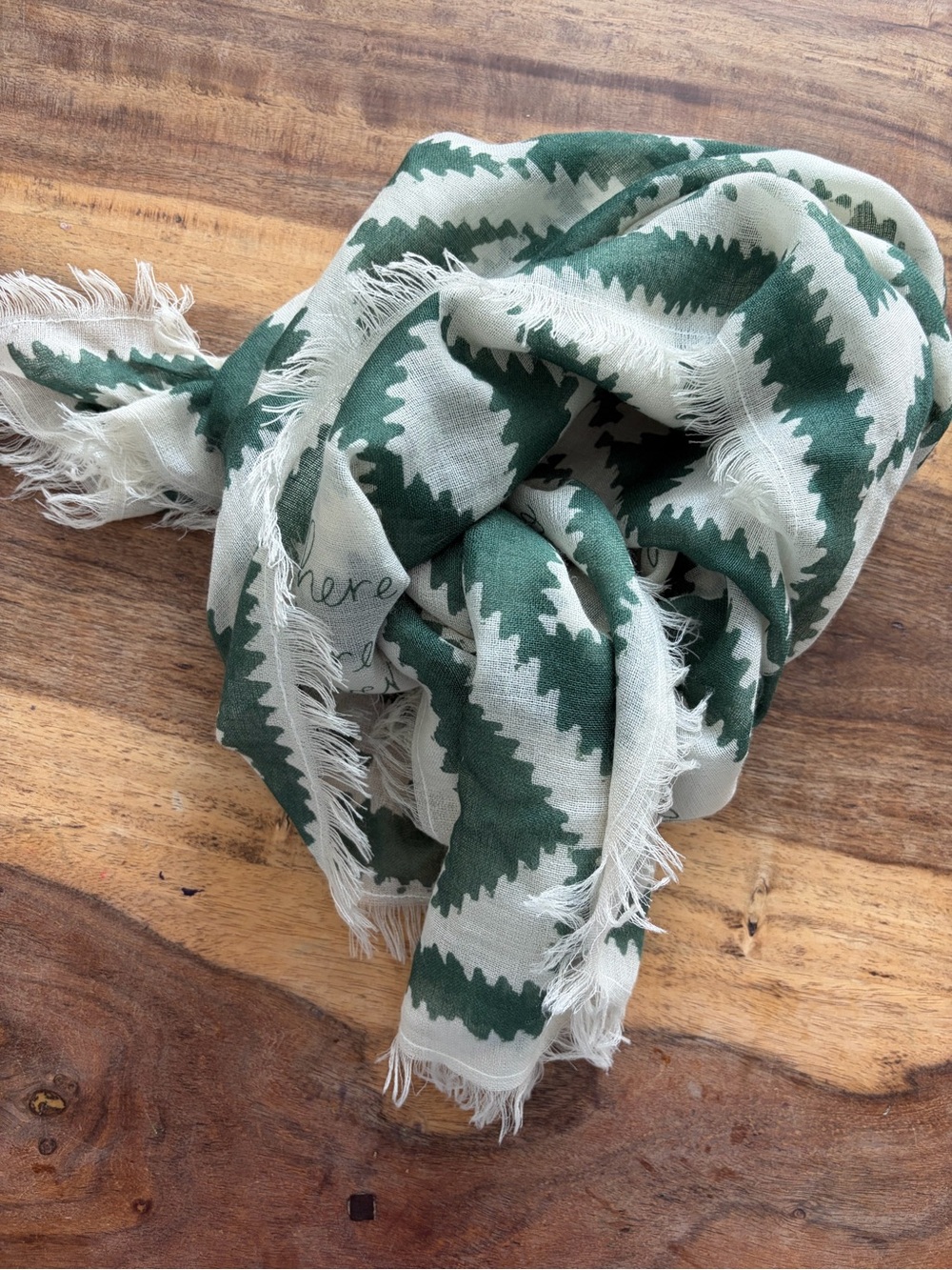 Madewell Green & Cream Patterned Fringe Scarf
